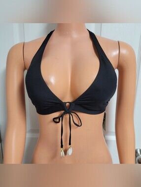 Lauren Ralph Lauren NWT Black Halter Tie-Front Swim Bikini Top Size 14.